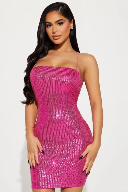 Natalie Sequin Micro Mini Dress - Fuchsia sold by Fashion Nova