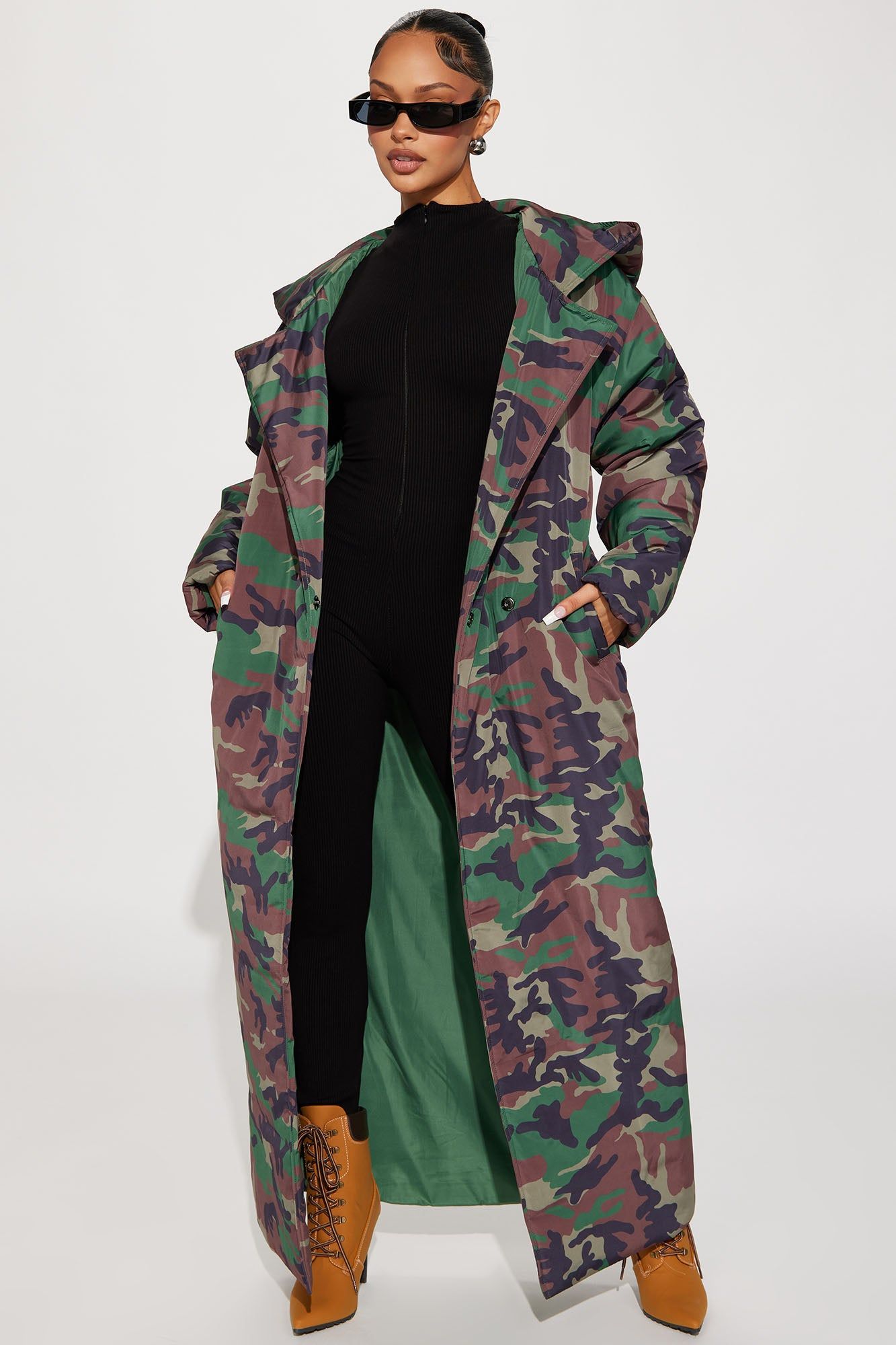 Lilith Camo Puffer Coat - Olive/combo sold by Fashion Nova