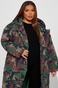 Lilith Camo Puffer Coat - Olive/combo sold by Fashion Nova