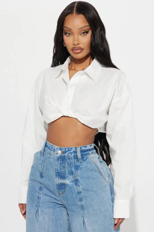 Brandi Cropped Poplin Blouse Top - White sold by Fashion Nova