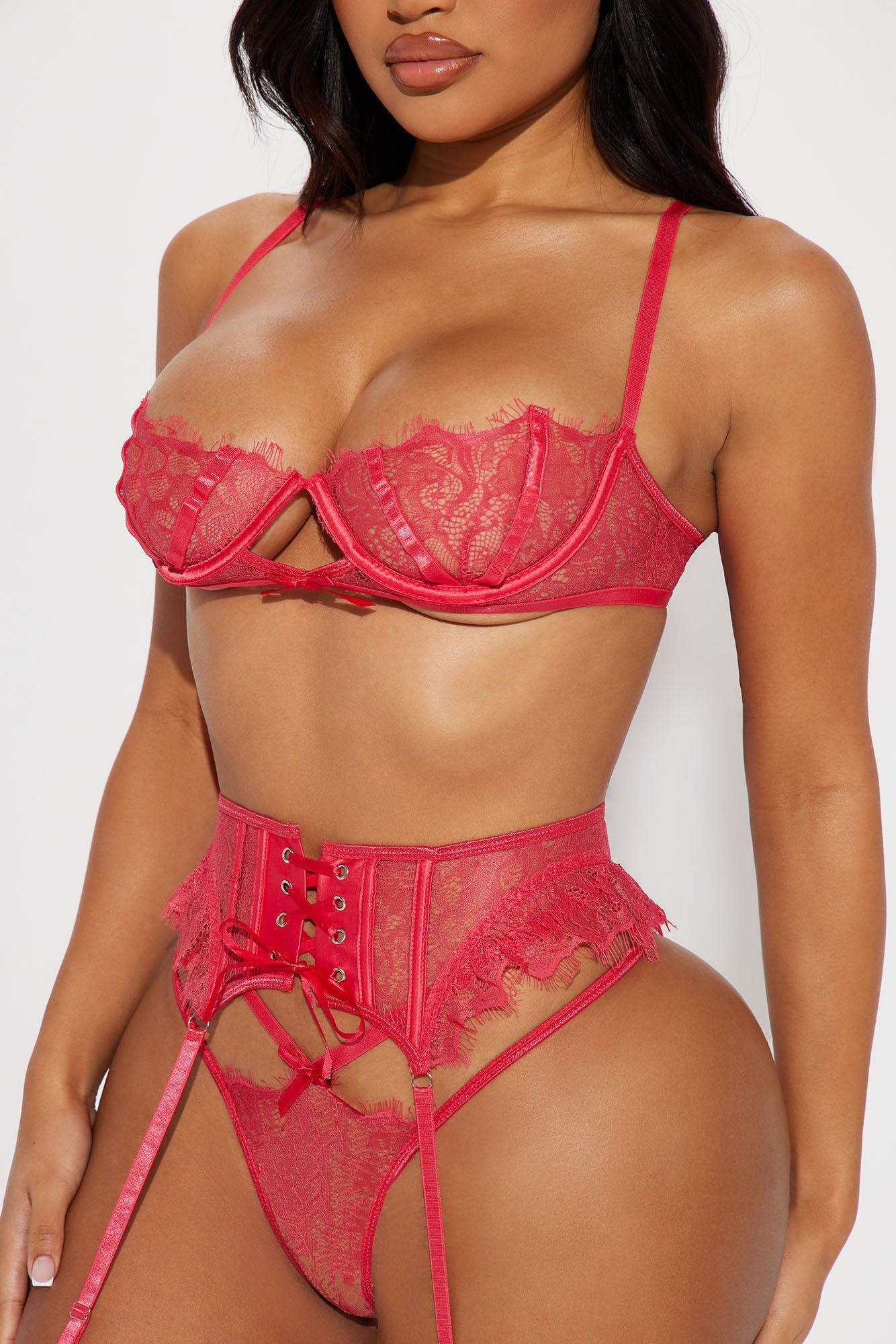 Just Want You Lace 3 Piece Garter Set - Coral sold by Fashion Nova product image thumbnail 3