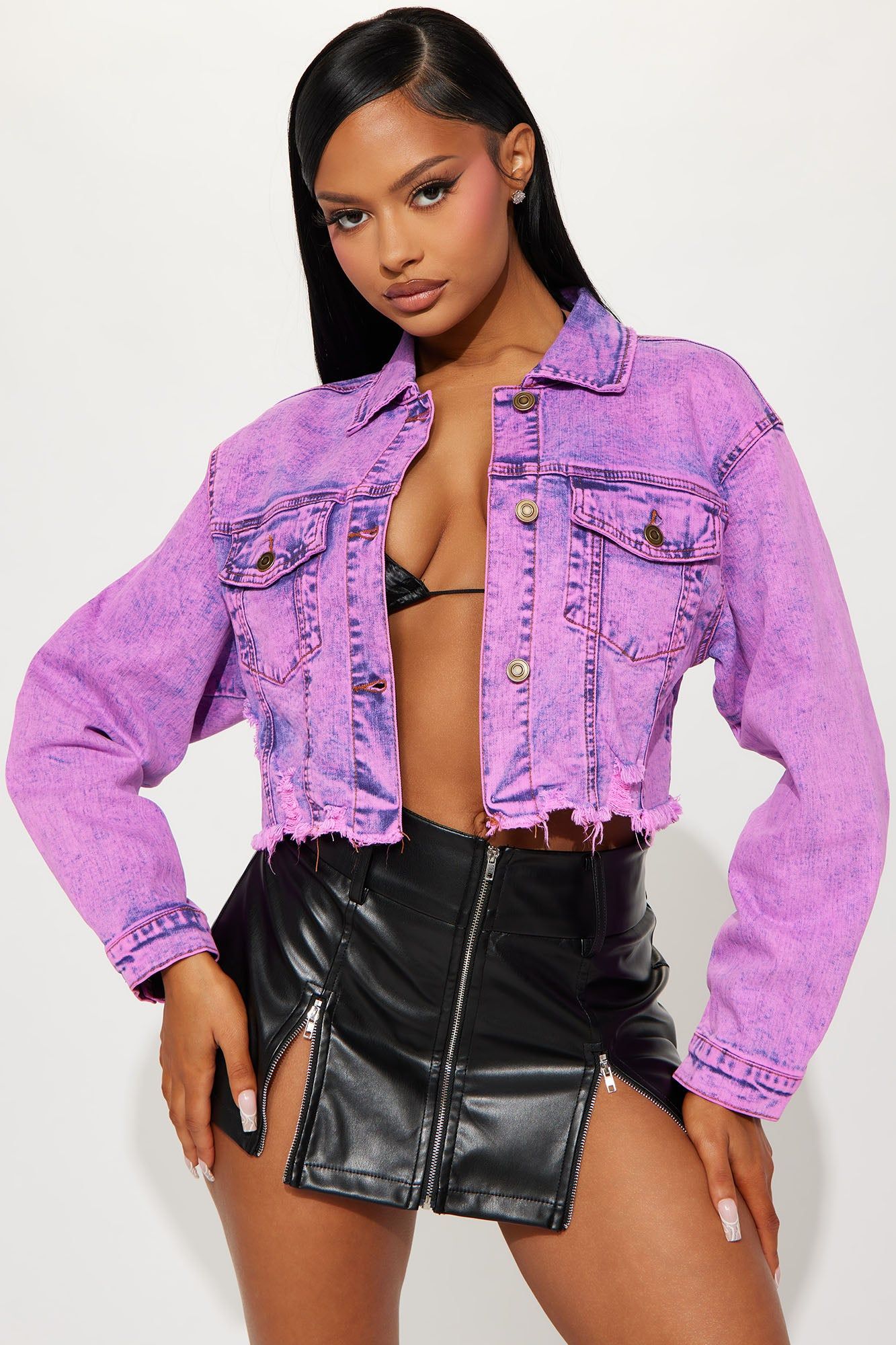 Make A Statement Ripped Denim Jacket - Hot Pink sold by Fashion Nova