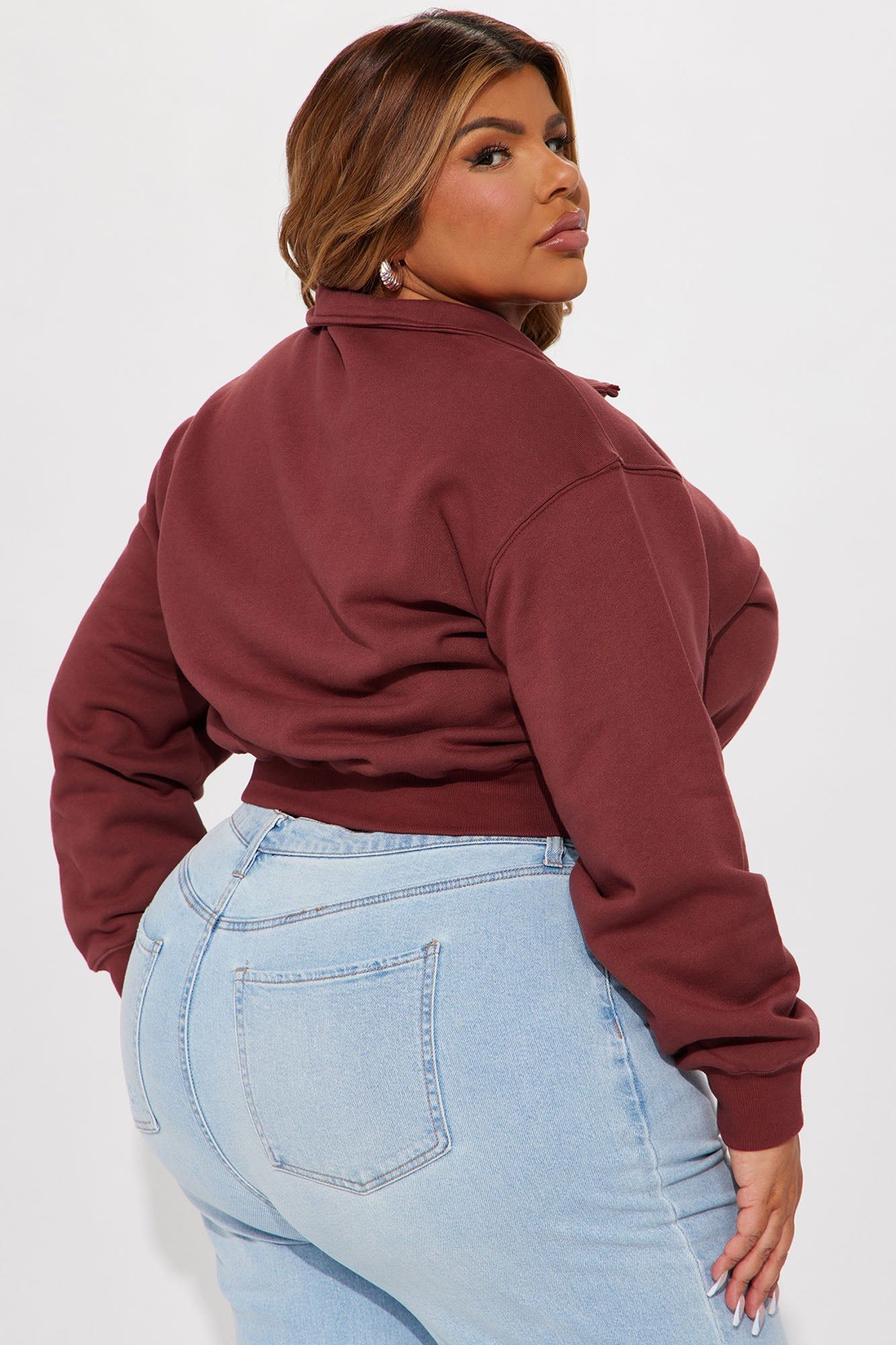 Olivia Cropped Half Zip Pull Over - Burgundy sold by Fashion Nova product image thumbnail 6