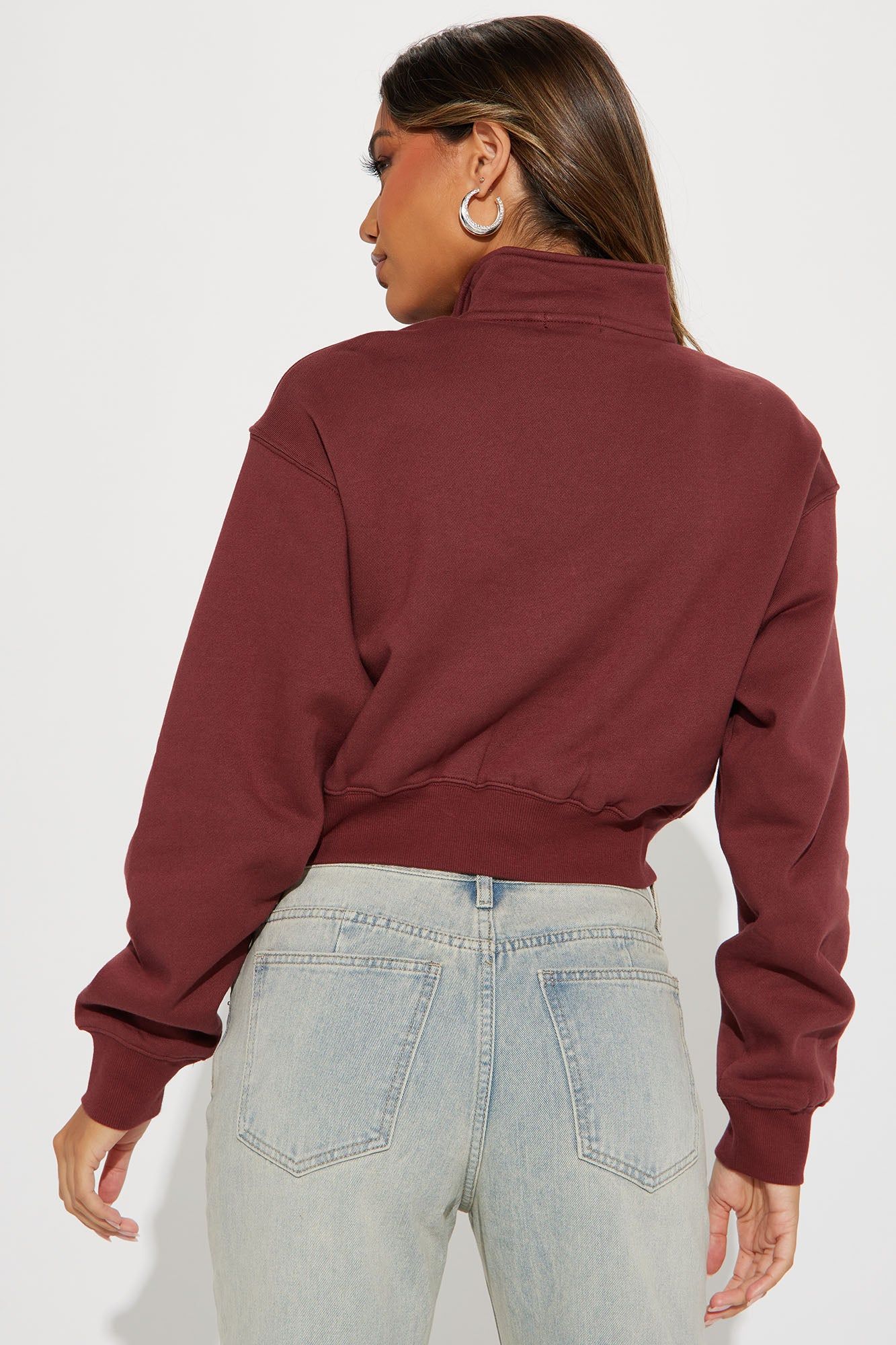Olivia Cropped Half Zip Pull Over - Burgundy sold by Fashion Nova product image thumbnail 3