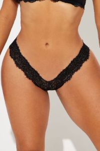 Rachel Lace Thong Panty - Black sold by Fashion Nova