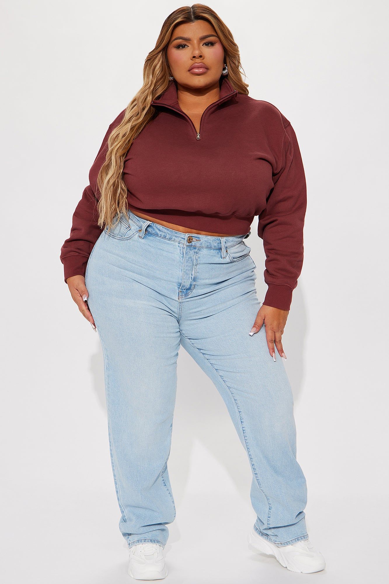 Olivia Cropped Half Zip Pull Over - Burgundy sold by Fashion Nova product image thumbnail 5