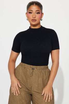 Ava Mock Neck Seamless Top - Black sold by Fashion Nova