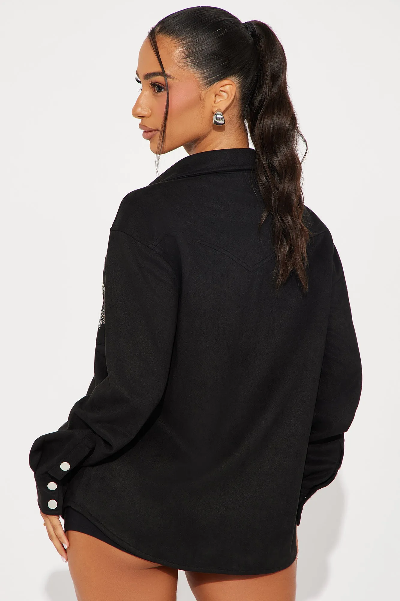 Dolly Embellished Faux Suede Shirt - Black sold by Fashion Nova product image thumbnail 5