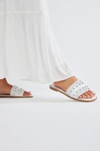 Really Going For It Studded Flat Sandals - White sold by Fashion Nova