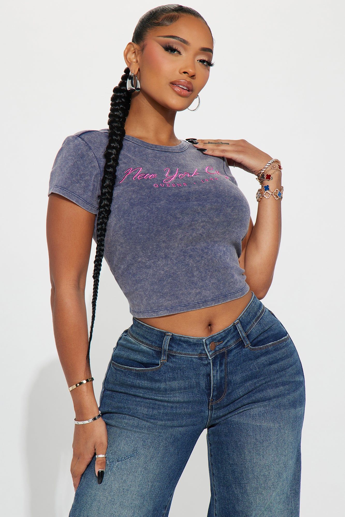 New York City Queens Washed Tee - Navy sold by Fashion Nova