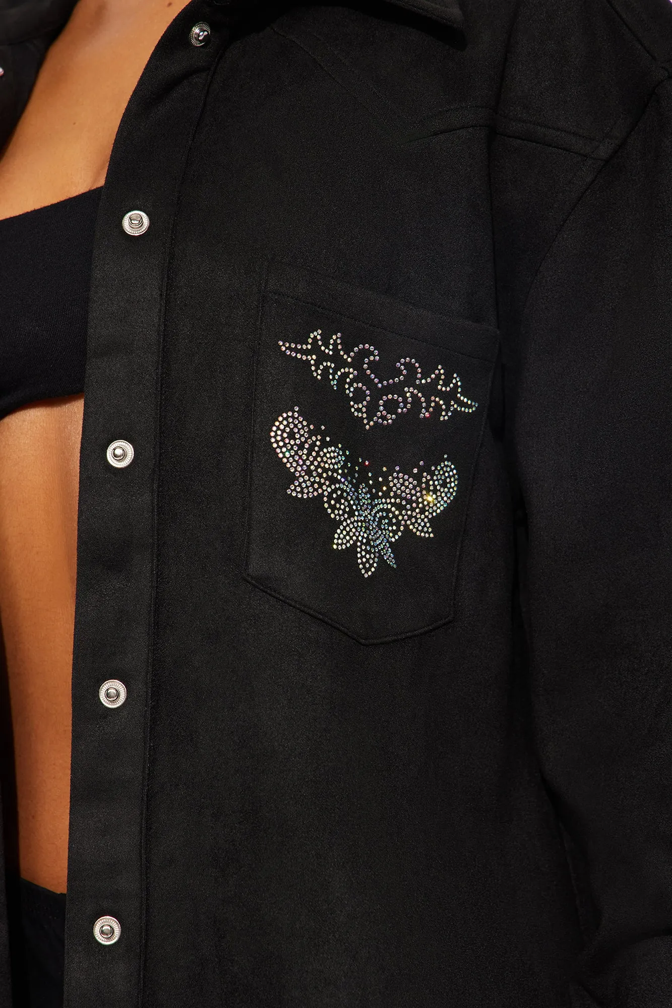 Dolly Embellished Faux Suede Shirt - Black sold by Fashion Nova product image thumbnail 4