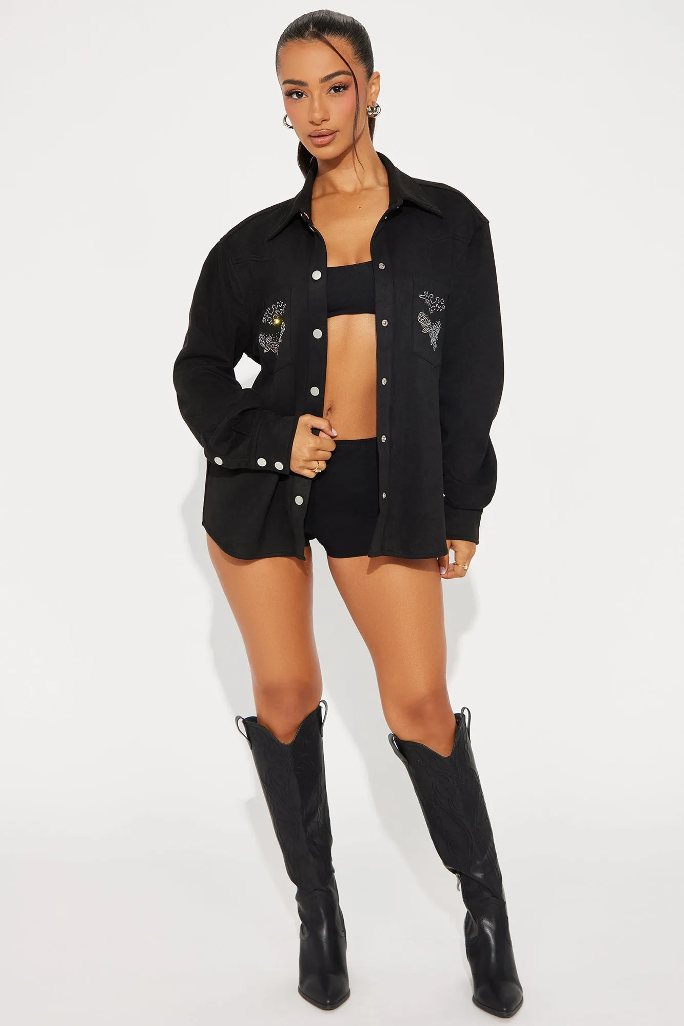 Dolly Embellished Faux Suede Shirt - Black sold by Fashion Nova product image thumbnail 3