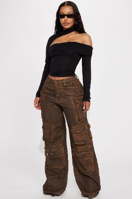 Always On My Mind Washed Low Rise Cargo Pant - Brown sold by Fashion Nova