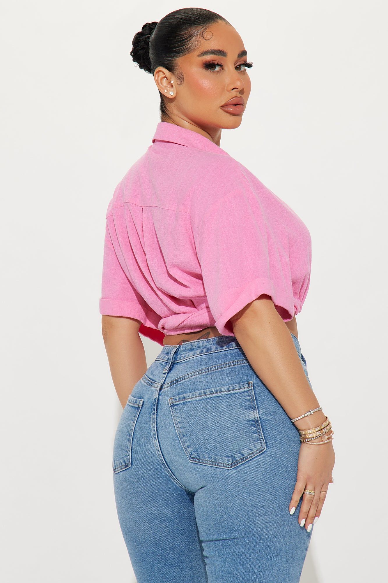 Riley Linen Blouse Top - Pink sold by Fashion Nova product image thumbnail 3