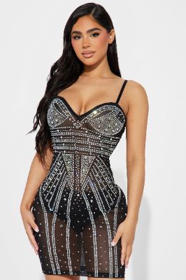 Brightly Embellished Mini Dress - Black sold by Fashion Nova
