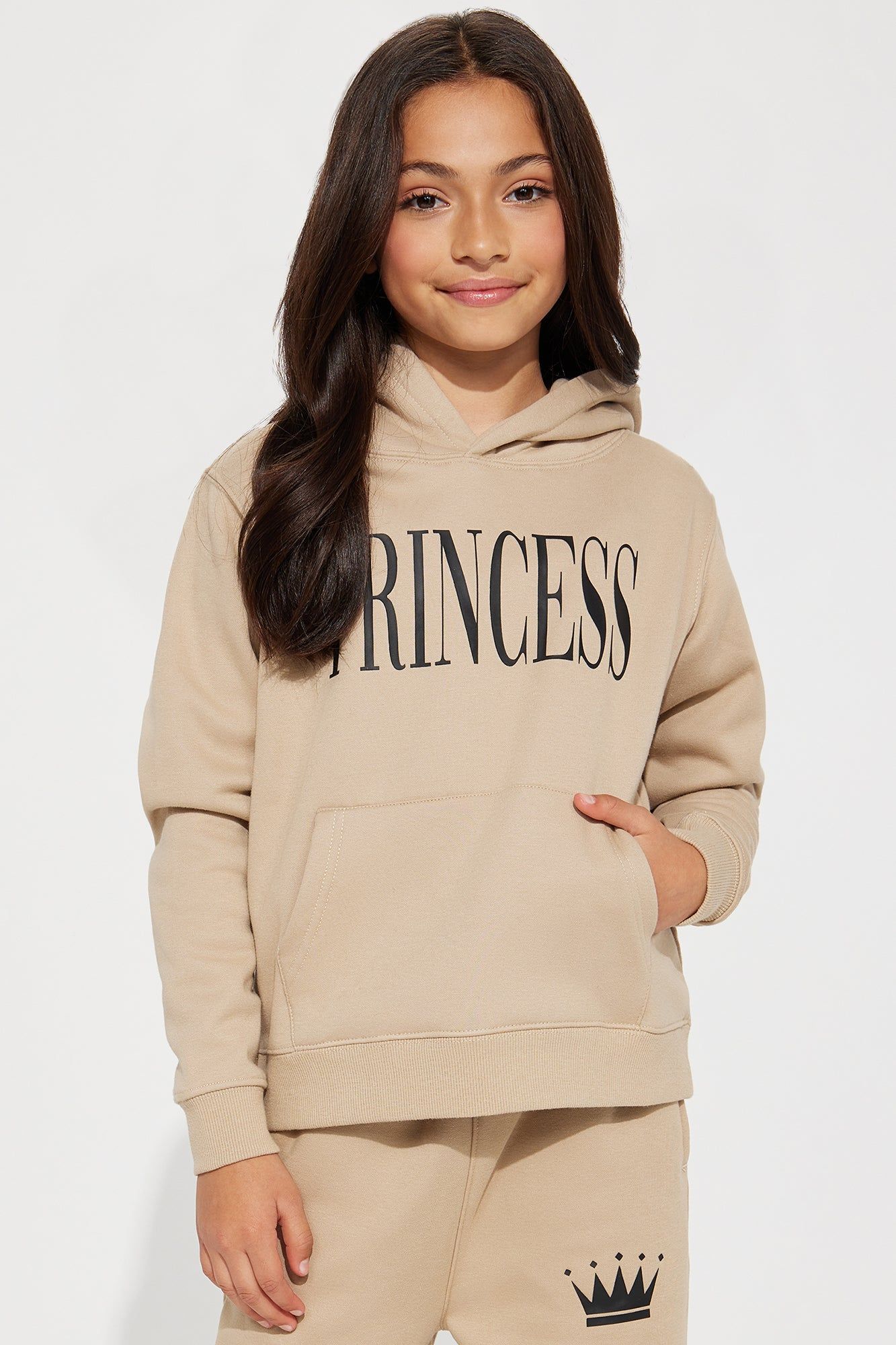 Family Goals Mini Princess Hoodie - Taupe sold by Fashion Nova