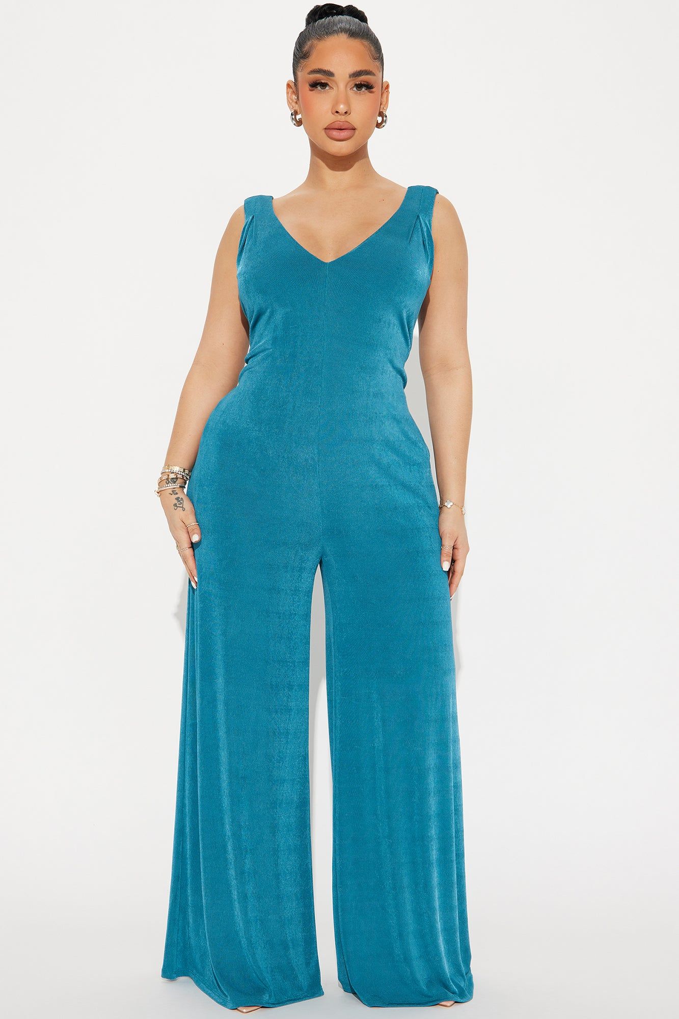 Keep It Going Slinky Jumpsuit - Teal sold by Fashion Nova