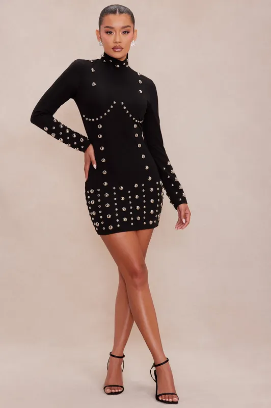 Vixen Studded Mini Dress - Black sold by Fashion Nova