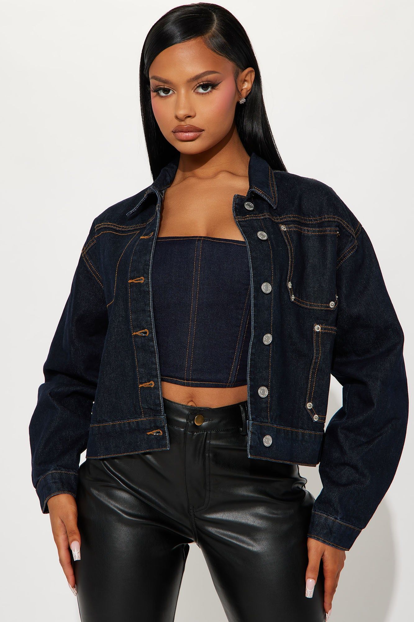 Trouble Maker Denim Jacket - Dark Wash sold by Fashion Nova