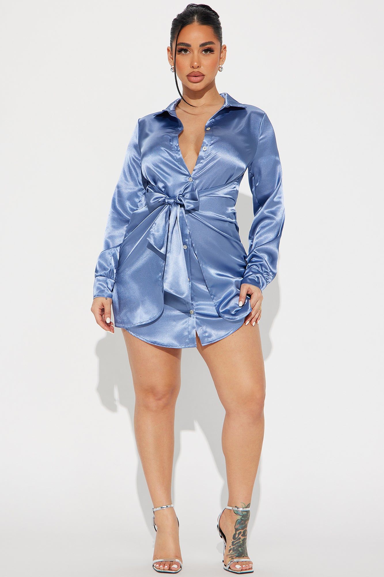 Jennifer Satin Mini Dress - Slate Blue sold by Fashion Nova