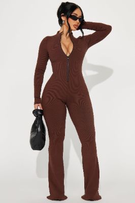 Sabrina Snatched Flare Jumpsuit - Chocolate sold by Fashion Nova