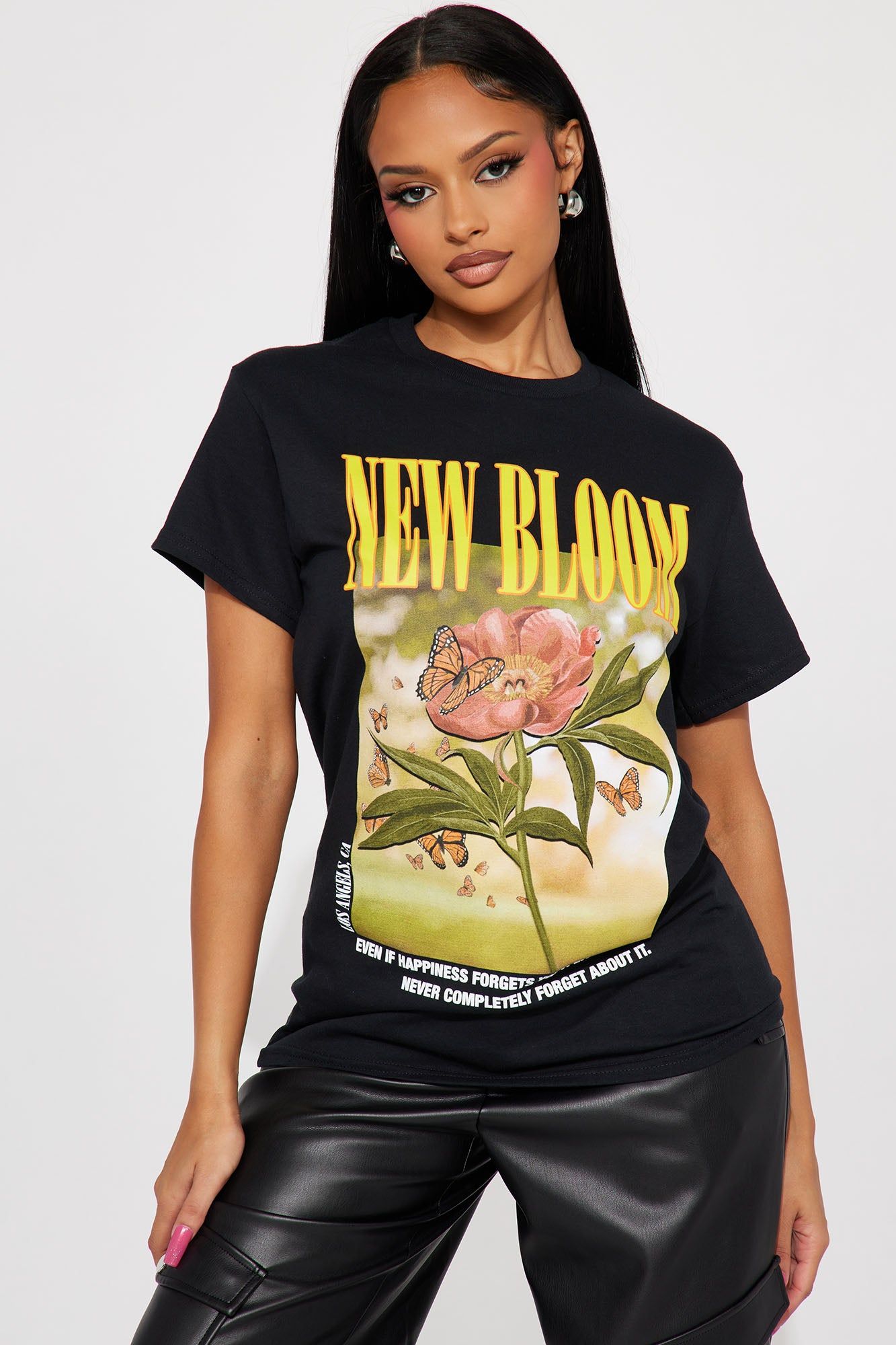 Happiness In Full Bloom Graphic Tshirt - Black sold by Fashion Nova