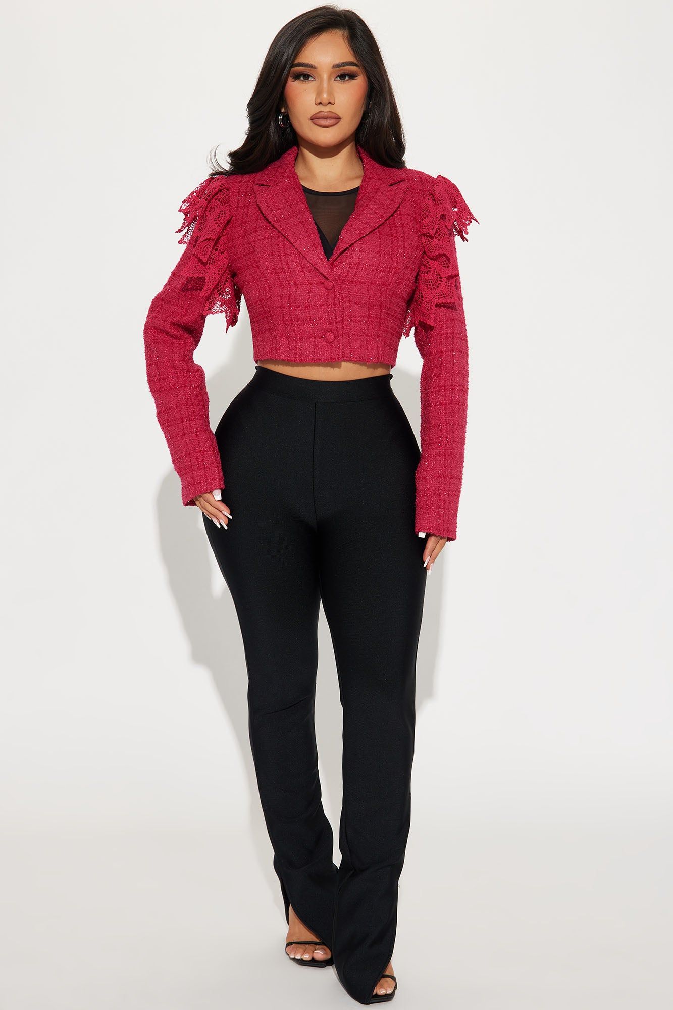 Tea Cake Cropped Tweed Blazer - Fuchsia sold by Fashion Nova product image thumbnail 2