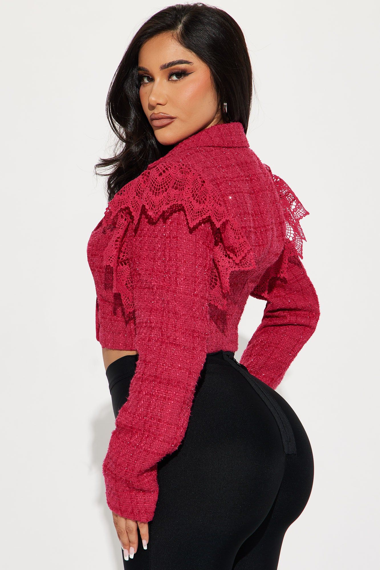 Tea Cake Cropped Tweed Blazer - Fuchsia sold by Fashion Nova product image thumbnail 4