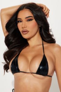 Maui Metallic Micro Triangle Bikini Top - Black sold by Fashion Nova