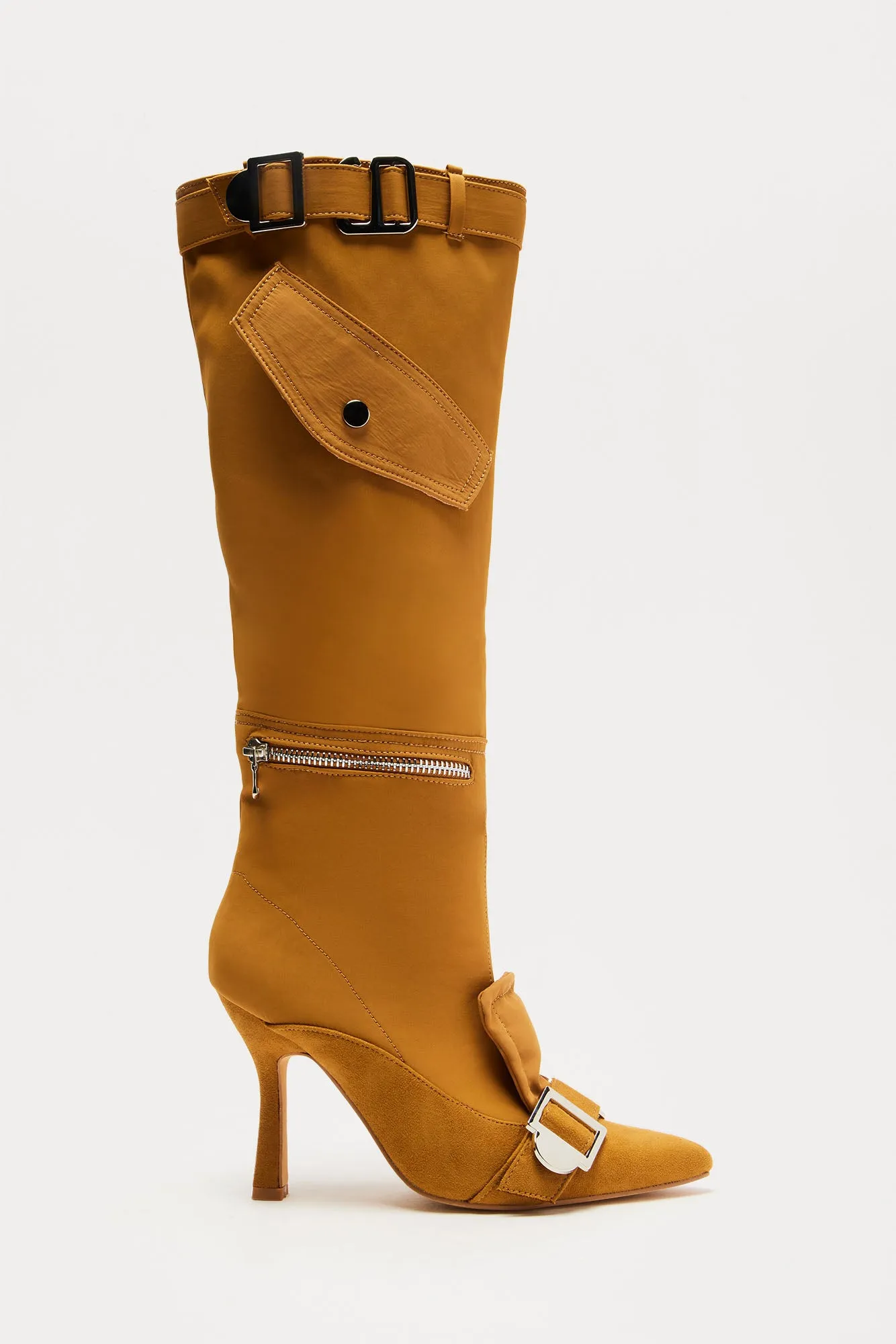 Davina Buckle Knee High Boots - Tan sold by Fashion Nova