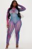 Masterpiece Mesh Jumpsuit - Teal/combo sold by Fashion Nova
