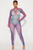 Masterpiece Mesh Jumpsuit - Teal/combo sold by Fashion Nova