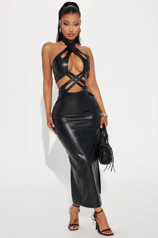 Wolfe Faux Leather Maxi Dress - Black sold by Fashion Nova