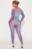 Masterpiece Mesh Jumpsuit - Teal/combo sold by Fashion Nova