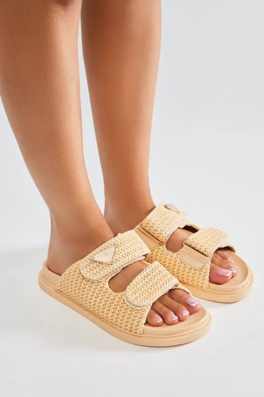 Weekend Moves Slides - Beige sold by Fashion Nova