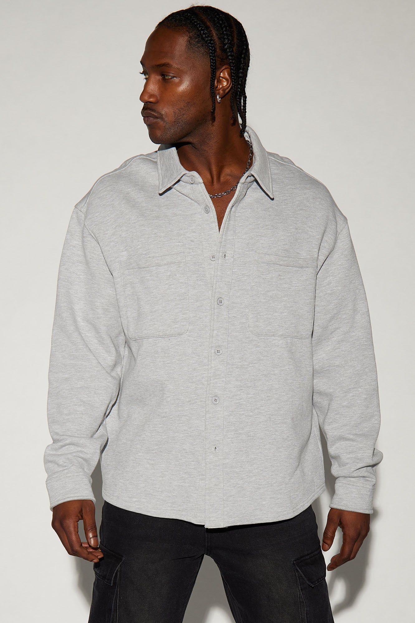 Tyson Fleece Shacket - Heather Grey sold by Fashion Nova