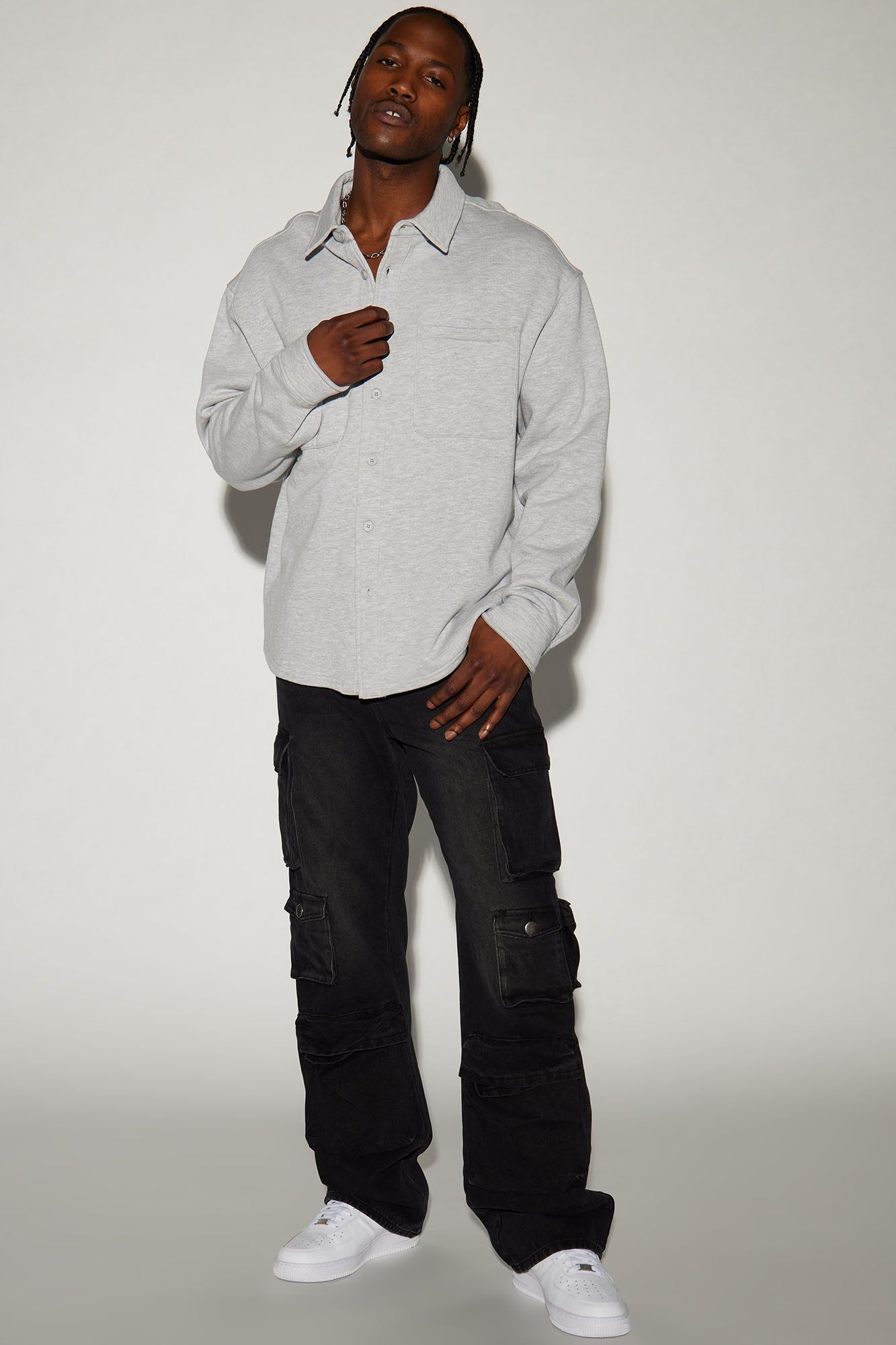 Tyson Fleece Shacket - Heather Grey sold by Fashion Nova product image thumbnail 2