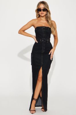 Dayna Denim Maxi Dress - Dark Wash sold by Fashion Nova
