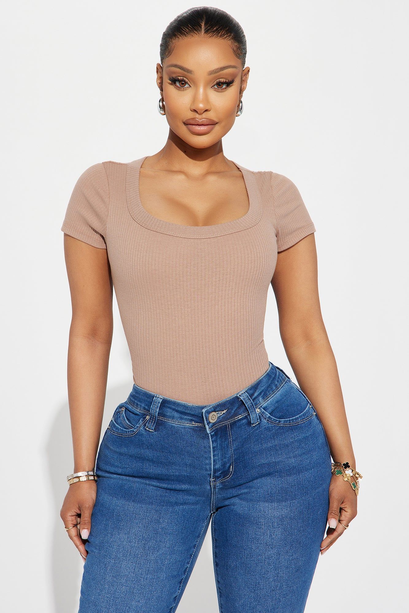 Kourtney Ribbed Baby Tee - Taupe sold by Fashion Nova
