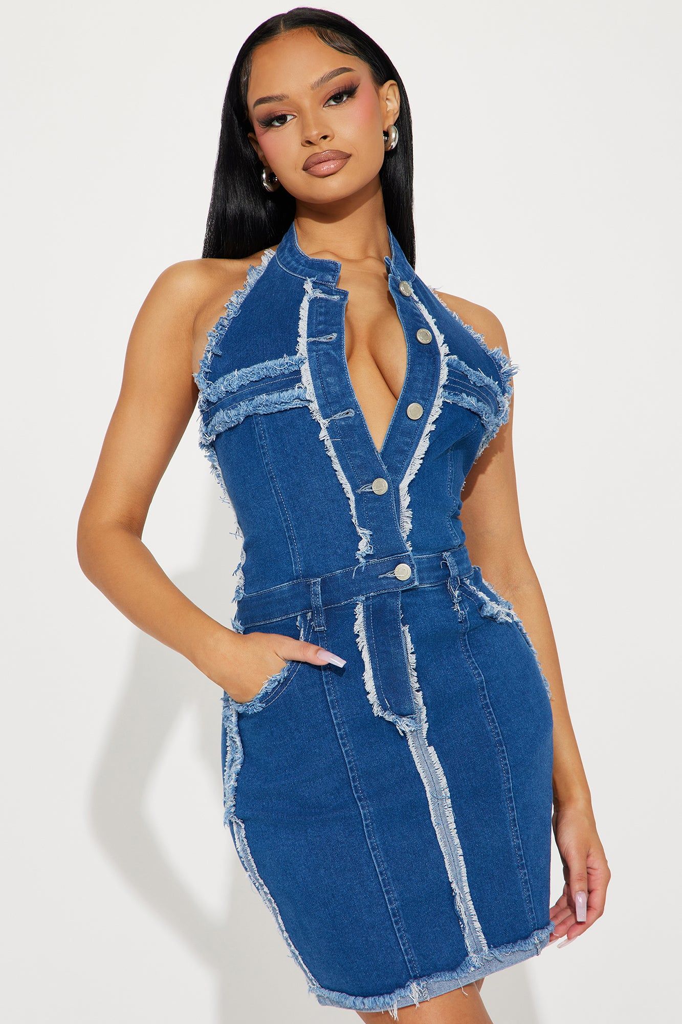Paty Denim Mini Dress - Blue sold by Fashion Nova