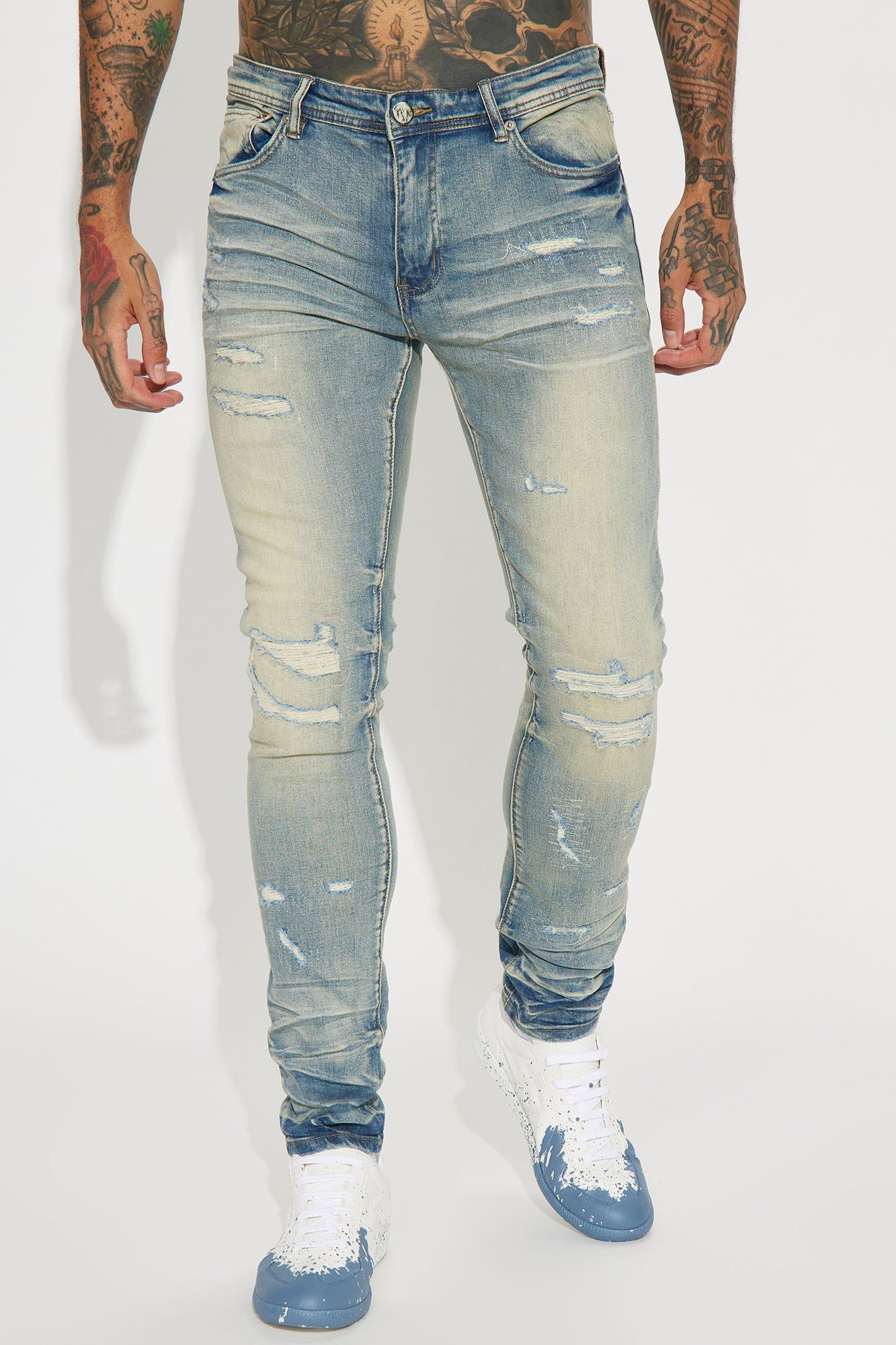 Street Rising Ripped Stacked Skinny Jeans - Medium Wash sold by Fashion Nova product image thumbnail 4