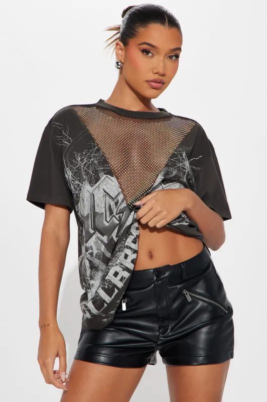 ACDC Rhinestone Washed Tee - Charcoal sold by Fashion Nova
