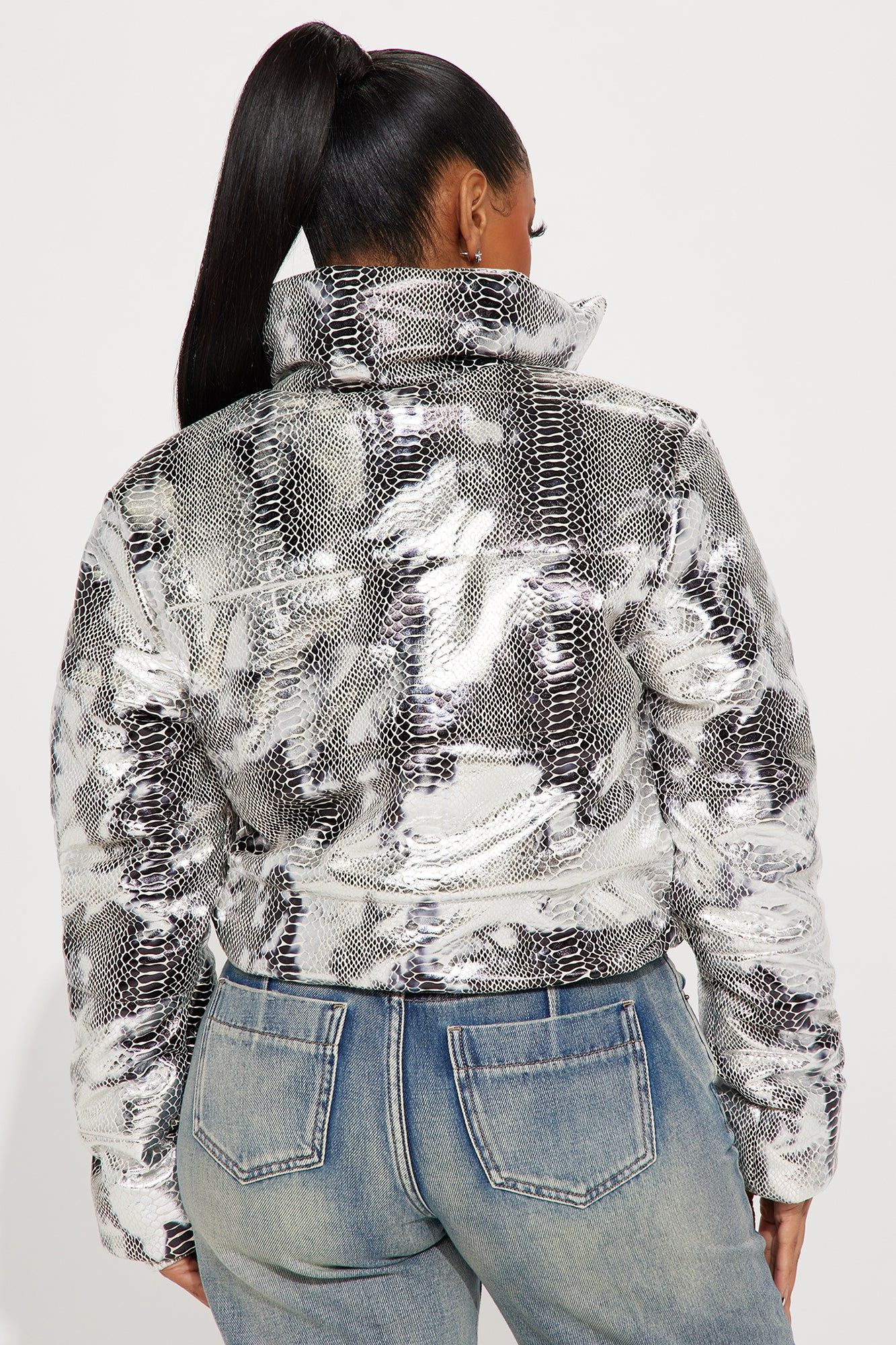 Snakes In The Garden Bomber Jacket - Silver sold by Fashion Nova product image thumbnail 3