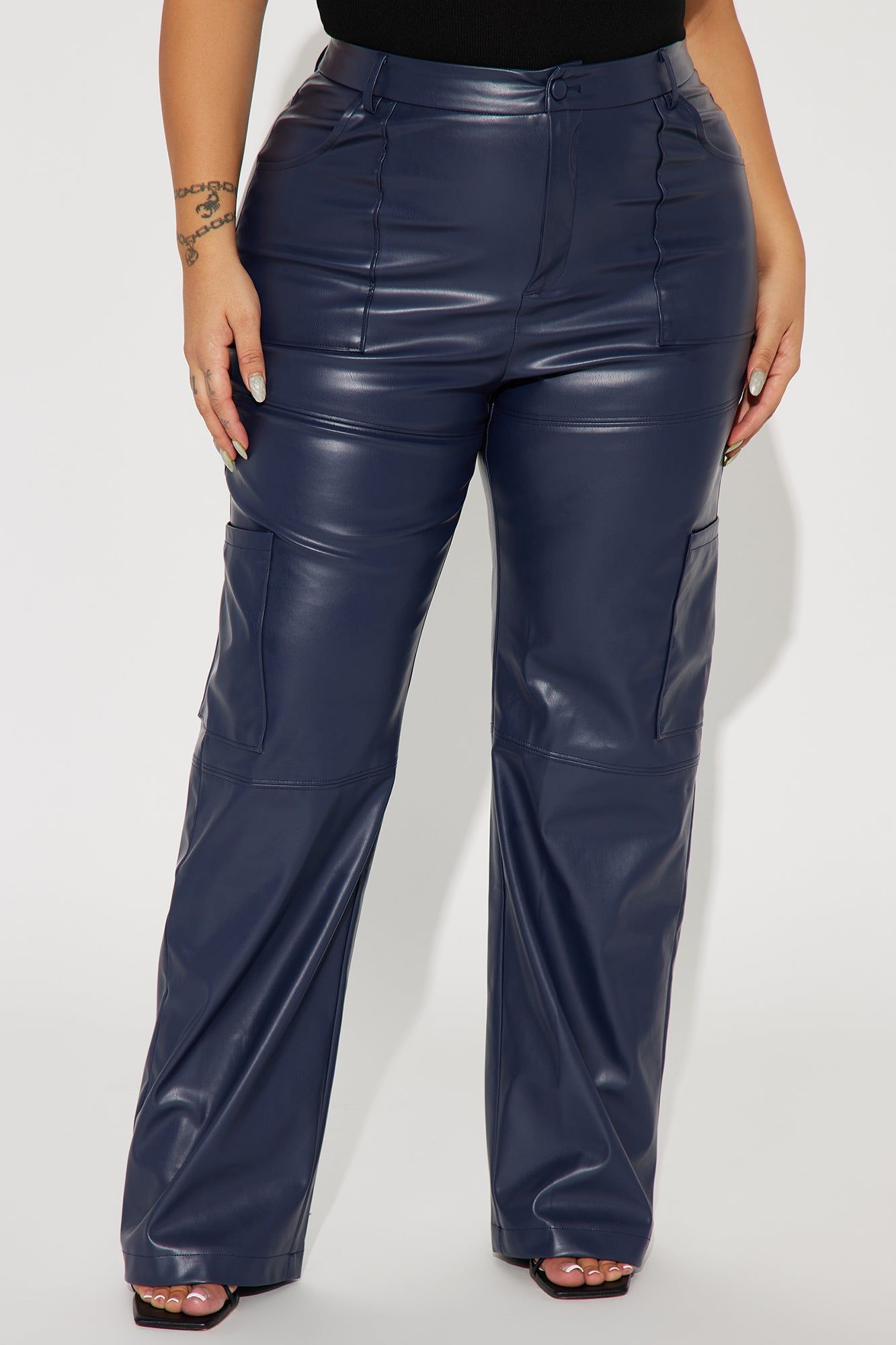 Malia Faux Leather Straight Leg Trouser - Navy sold by Fashion Nova product image thumbnail 5