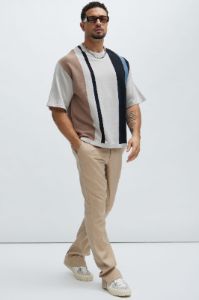 Zevon Knit Tee - Taupe/combo sold by Fashion Nova