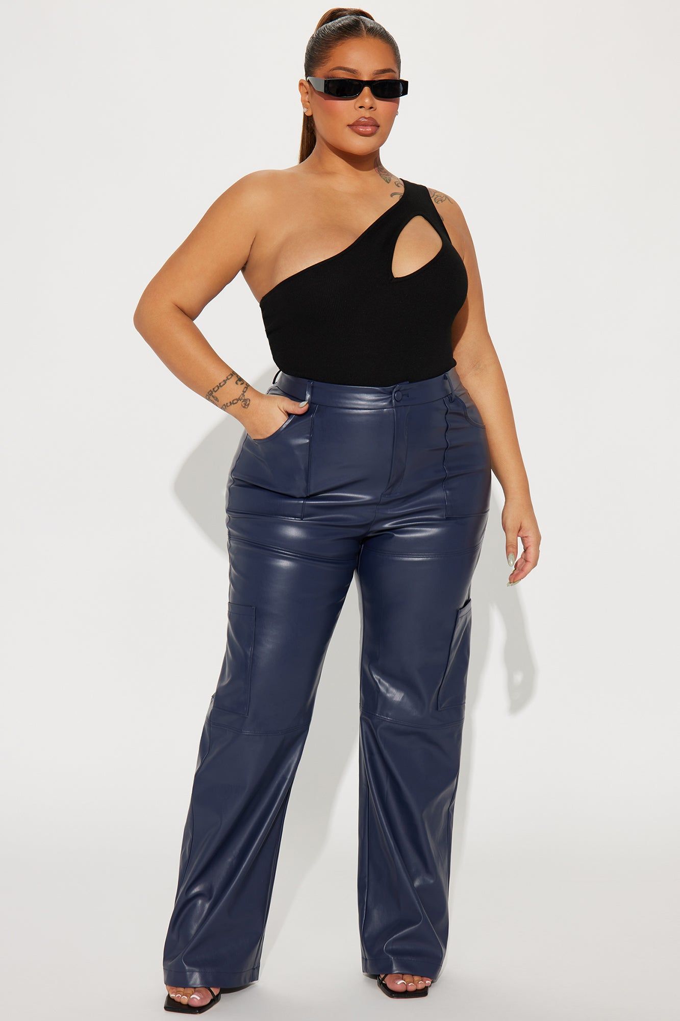 Malia Faux Leather Straight Leg Trouser - Navy sold by Fashion Nova product image thumbnail 4