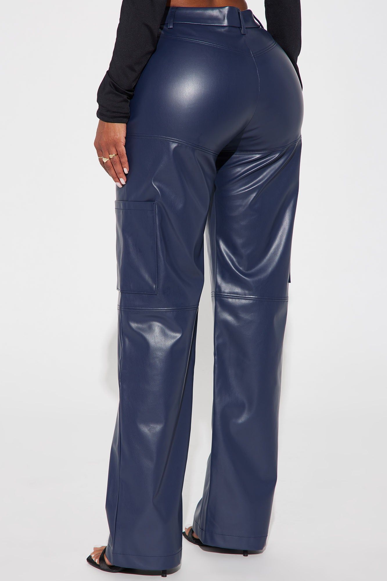Malia Faux Leather Straight Leg Trouser - Navy sold by Fashion Nova product image thumbnail 3