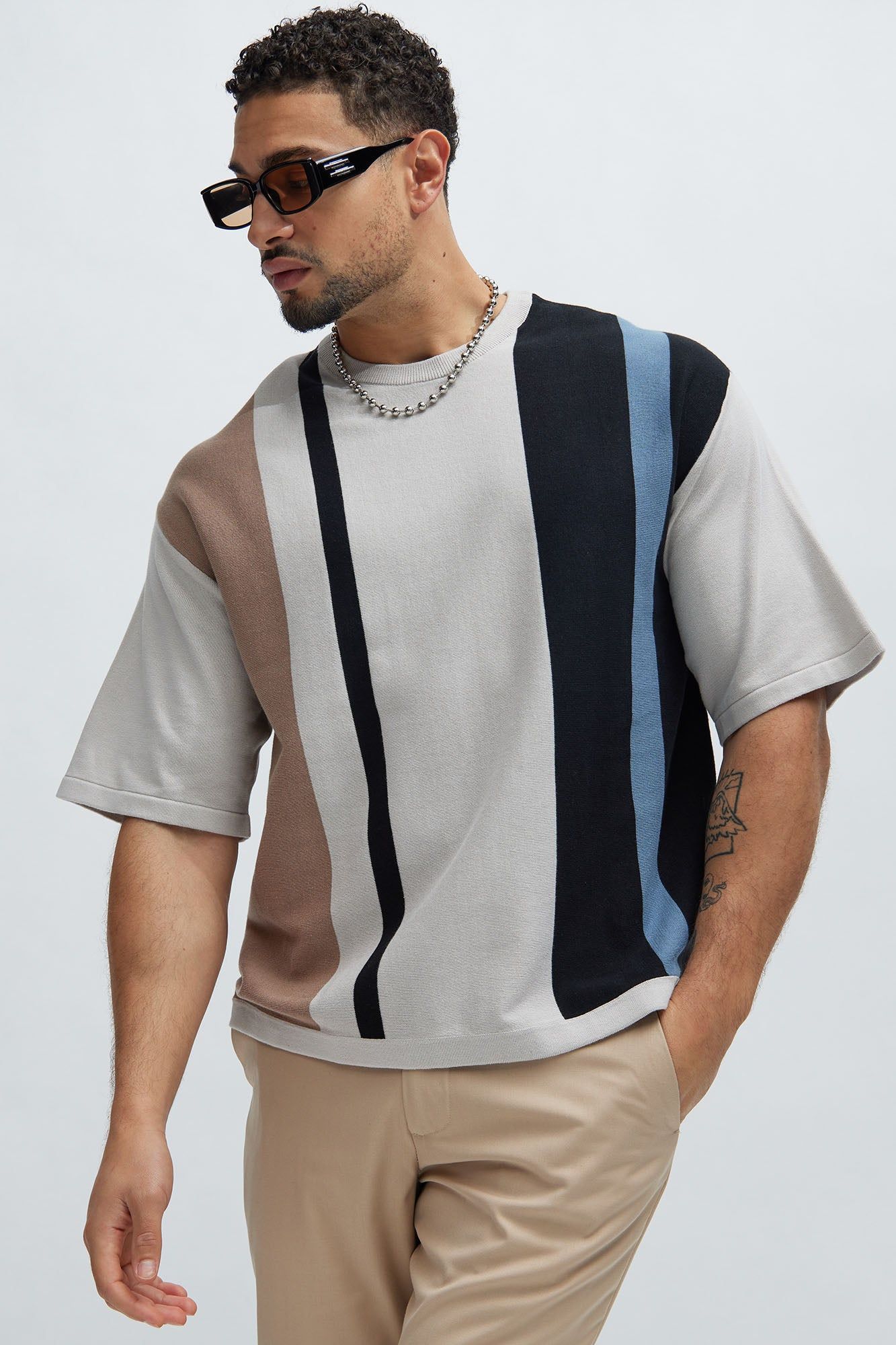 Zevon Knit Tee - Taupe/combo sold by Fashion Nova