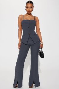 Back To Business Vest Pant Set - Grey sold by Fashion Nova