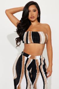 Valerie Plisse Pant Set - Black/combo sold by Fashion Nova
